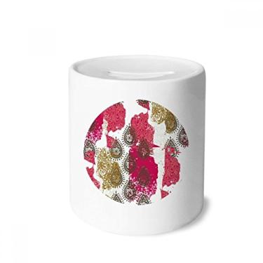 Imagem de DIYthinker Caixa de moedas vermelha amarela com estampa abstrata de folhas para dinheiro caixa de cerâmica para presente de cofrinho