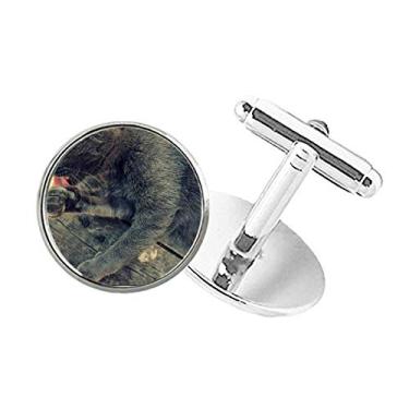 Imagem de DIYthinker Abotoaduras com estampa de animal cinza fotografia de gato com botão redondo