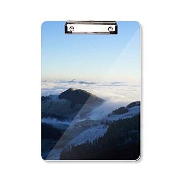 Imagem de Mountain Sky Clouds Fog Nature Town Prancheta pasta para escrever placa de apoio A4
