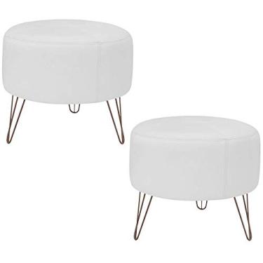 Imagem de Kit 02 Puffs Decorativos Redondo Pés Metal Couro Branco Fosco - Gran Belo