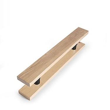 Imagem de Maçaneta da porta de vidro duplo de madeira maciça costas com costas Casa de banho Maçaneta da porta deslizante de puxar emoldurada em forma de H Madeira bruta, A, 40x60mm, Comprimento 400mm