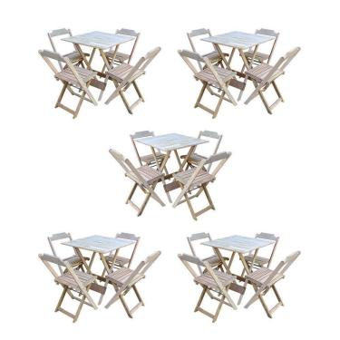 Imagem de Kit 5 Jogos De Mesa Dobravel Com 4 Cadeiras De Madeira 70X70 Para Restaurante E Bar - Sem Pintura