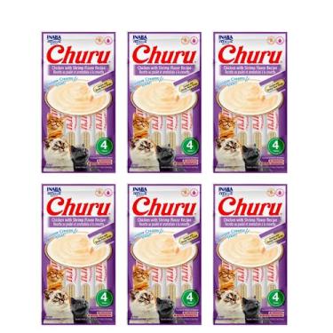 Imagem de Caixa 6 Unidades Petisco Purê Churu Galinha com Aroma de camarão para Gatos 56g