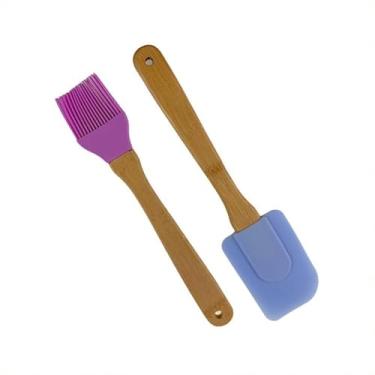 Imagem de Kit Confeiteiro 2 Pçs: Espátula Azul + Pincel Lilás Silicone Utensílios P/Cozinha (Espátula Azul/Pincel Lilás)