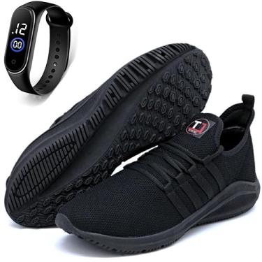 Imagem de Tênis Academia Masculino Esportivo Corrida Caminhada Treino Musculação Running Conforto Leve Confortável Macio Flexivel Malha + Relogio Digital (Preto, BR, Adulto, Numérico, 42)