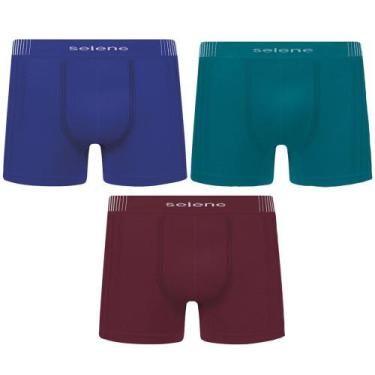 Imagem de Kit 3 Cuecas Boxer Selene Sem Costura Masculino - Bordô, Azul E Petról