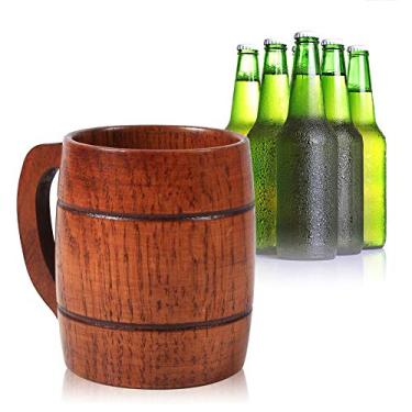 Imagem de Caneca de cerveja de madeira Delaman, 1 peça prática de madeira para cerveja, leite, café e chá, feita à mão para bar em casa, copo com alça