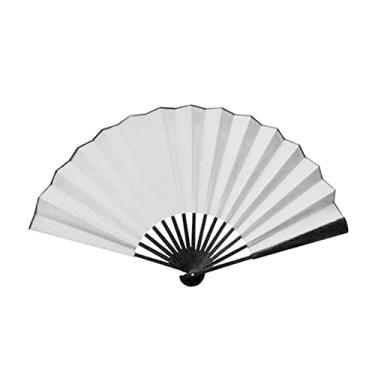 Imagem de Leque dobrável vintage ventilador dobrável pano de seda Sakura impresso estilo japonês decoração de casa bambu fiado fã cultura coleção leque presentes de festa acessórios decorativos feitos à mão (cor: branco-8 polegadas)