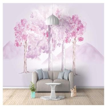Imagem de TUYIFA Papel de parede 3d papel de parede escandinavo pintado à mão árvores e flores sala de estar quarto TV sofá fundo mural de parede (158''x110'' (400x280cm), pano de seda)
