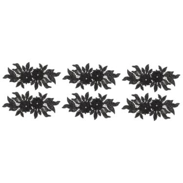 Imagem de TEHAUX 6 Peças renda tridimensional decoração preta casaco preto remendo bordado DIY remendos decorativos reparar flores adesivo fragmento aplique Fio de poliester. pérolas de imitação