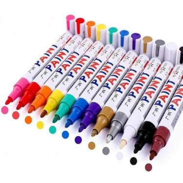 Imagem de Kit 12 Caneta Marcador Permanente Colorido Acrílica Tipo Posca Para Cerâmica Metal Tecido Desenho Artístico Brush letter (Multicolorido)