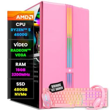 Imagem de Pc Gamer Computador Completo NoLag Amd Ryzen 5 Kit Rosa Pink