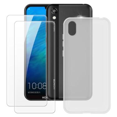 Imagem de MILEGOO Capa para Huawei Honor 8S + 2 peças protetoras de tela de vidro temperado, à prova de choque, capa de TPU de silicone macio para Huawei Y5 2019 (5,7 polegadas), branca
