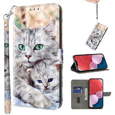 Imagem de VODEFOX Capa carteira para Honor Magic 5 Lite, capa flip de couro PU com suporte para cartão fecho magnético para Honor Magic 5 Lite - dois gatos