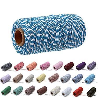Imagem de 1 barbante de algodão colorido para padeiros de 2 mm, 109 jardas, faça você mesmo, artesanato, embrulho para presente, Natal, casamento, decoração de casa, corda (azul + branco)