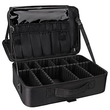Imagem de Relavel Estojo de maquiagem de viagem estojo organizador de cosméticos bolsa de armazenamento de artista portátil com divisórias ajustáveis para cosméticos pincéis de maquiagem acessórios digitais, Preto, V Large, Estojo de maquiagem grande