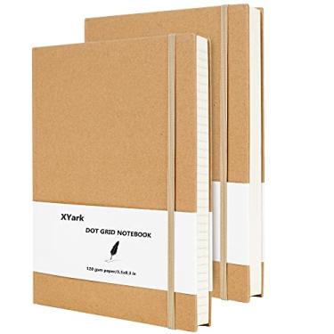 Imagem de XYark Caderno Kraft A5 Dot Grid, Cadernos de composição de caderno de esboços de capa dura com papel quadriculado pontilhado, pacote com 2, 120 GSM, 102 folhas, 14 x 21 cm, conjunto de diário de