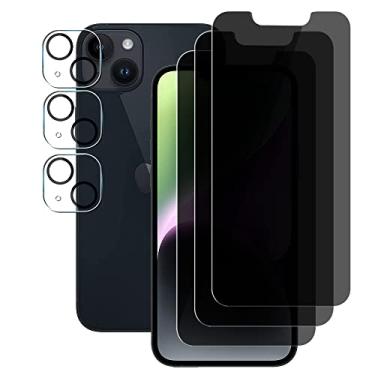 Imagem de UZWZW (3+3) Para iPhone 14 Plus (6,7 polegadas) (pacote com 3) Película de vidro temperado privada antiespião e (3 unidades) Protetor de lente de câmera [Não afeta o flash]