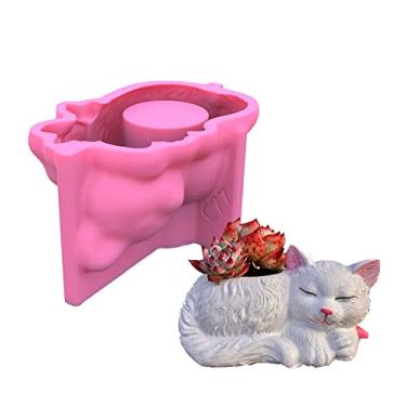 Imagem de Gato vaso de flores de concreto molde de silicone para vaso de suculentas molde de gesso para vela suporte de caneta molde de resina epóxi molde de argila de cimento (G77)