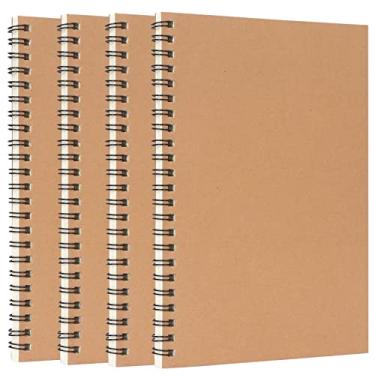 Imagem de Colorlife Caderno espiral A5, pacote com 4 cadernos pautados com capa Kraft de 20 x 14 cm, cadernos pautados, 58 folhas/116 páginas para estudantes, escritório, material escolar, marrom