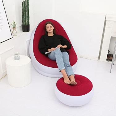 Imagem de STARBRILLIANT Cadeira inflável para móveis de sala de estar, espreguiçadeiras dobráveis para ambientes internos com bomba de ar, cadeira de praia de piquenique de viagem de acampamento (vermelha)