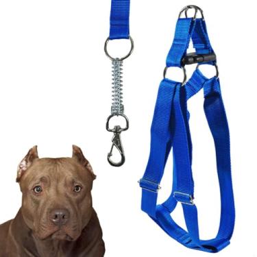 Imagem de Peitoral Americano Coleira Com Guia Para Cachorro Porte Grande Resistente (Azul)