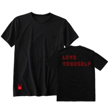 Imagem de Camiseta estampada RM Kim Tae Hyung Jungkook Love Yourself World Tour Star Style algodão gola redonda manga curta, Preto, G