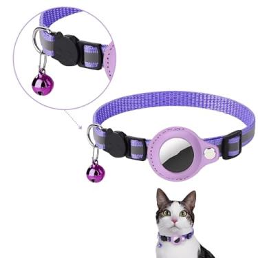 Imagem de Coleira Refletiva com Suporte Gps Rastreador Gato, Cachorro, Pet (Roxo)