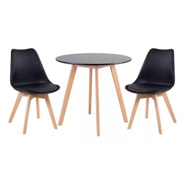 Imagem de Kit Mesa Redonda Leda Eames 90 Cm Preto + 2 Cadeiras Eiffel Leda