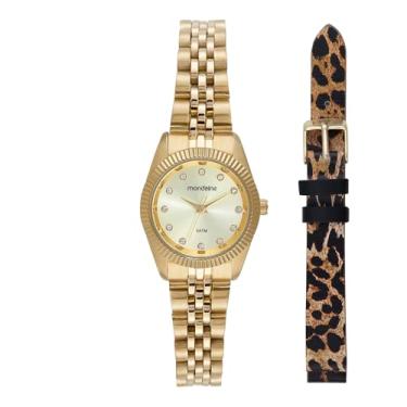 Imagem de Relógio Feminino Troca Pulseira Animal Print Dourado