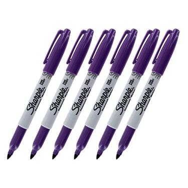 Imagem de Marcador permanente Sharpie, ponta fina, roxo, pacote com 6