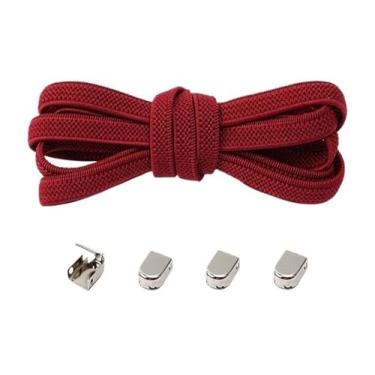 Imagem de No Tie Shoelaces Metal Buckles Elastic For Sneakers One Size Fits All Adult Kids Laces Lazy Sport Rubber Shoestrings(Dark red)