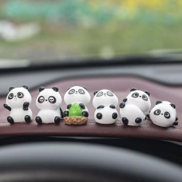 Imagem de Mini Panda de resina e acessórios de espelho retrovisor de carro laranja, decorações engraçadas de painel, enfeites de decoração de interiores de carro fofos presentes (conjunto de 6)