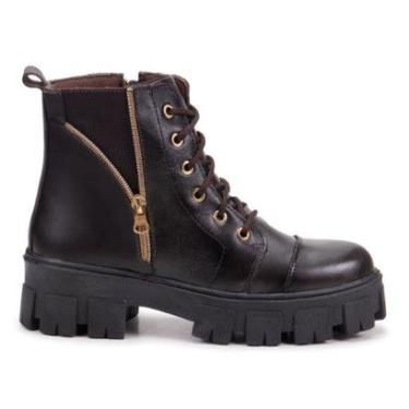 Imagem de Bota Coturno Feminina de Couro Legítimo Cano Curto Blogueira-Feminino