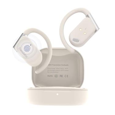 Imagem de ANFIER Fones de ouvido de tradutor de idiomas M9 AI com suporte para 144 idiomas e acentos Tradução em tempo real, ajuste confortável, ganchos ergonômicos bege (com embalagem offline)