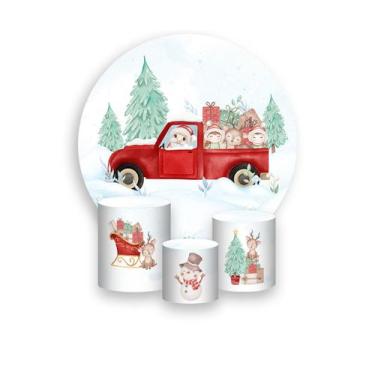 Imagem de Painel De Festa Redondo 1,50x1,50 + Trio De Capas Cilindro - Natal Aqu