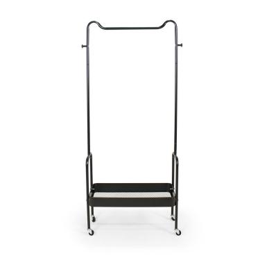 Imagem de Arara De Roupas Multiuso Com Sapateira E Rodízios Em Ferro - Preto