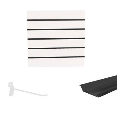 Imagem de Painel Canaletado Branco em Mdf 0,61 x 0,61m com Perfil Pvc Preto e 20