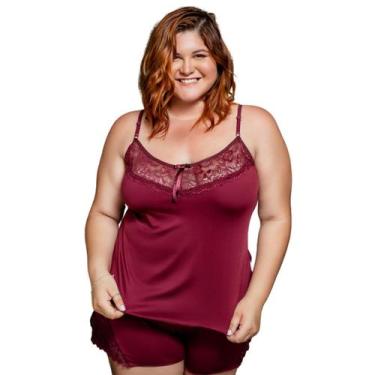 Imagem de Baby Doll Plus Size WLS Modas Liganete Com Renda Feminino, GG, Vinho, 