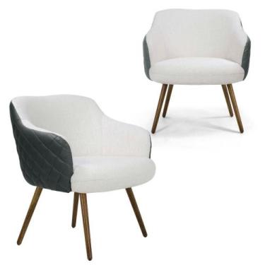Imagem de Kit 2 Poltronas Decorativas Linho Bruma Sintético Concreto Matelassê P