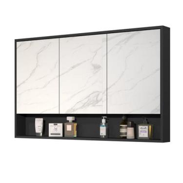 Imagem de Armário Banheiro 90Cm 3 Portas Com Espelho Hefesto Preto - Emes Moveis