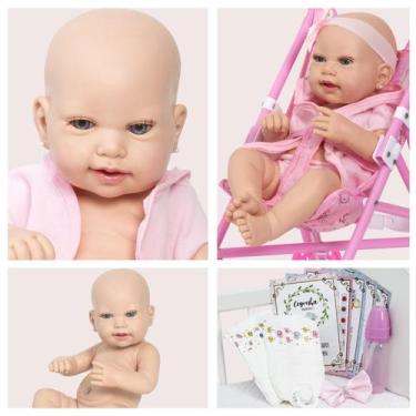 Imagem de Bebe Reborn Realista Menina Com Kit 15 Acessórios Carrinho - Cegonha R