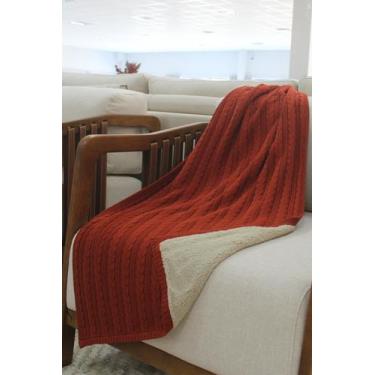 Imagem de Peseira Tricô Tranças Forrada Pelo Sherpa HomeBliss, Telha, Queen 230x