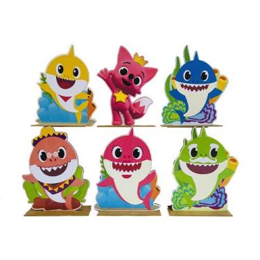 Imagem de Kit Display de Mesa 6 Peças Para Festa Baby Shark MDF - Juju Brasil