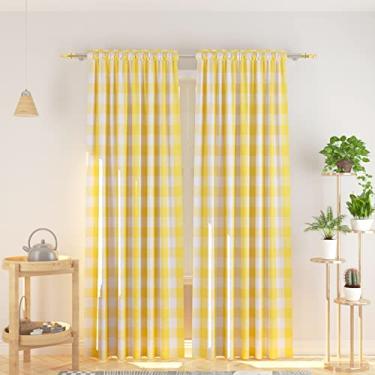 Imagem de Cortinas NATUS WEAVER Buffalo Check de 274 cm, Divisória de Sala de Estar e Quarto, Xadrez Amarelo e Branco, 2 Painéis