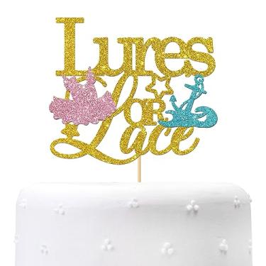 Imagem de Maicaiffe Topo de bolo de iscas ou renda, festa de revelação de gênero - chá de bebê - decoração de bolo de festa de menino ou menina glitter dourado