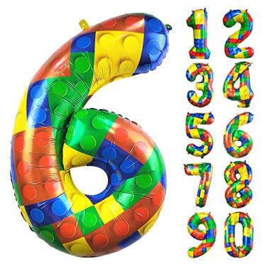 Imagem de 32 Inch Building Block Number 6 Balloons 6 year old Large Big Helium Foil Mylar Balloon for Girls Boys 6th Birthday Party Decoration Supplies