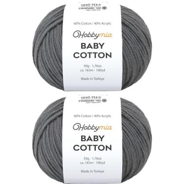 Imagem de HobbyMia Fio de algodão para bebês para crochê - 50 g / 180 m - (2) fio fino, peso esportivo - fio Amigurumi macio para linha de crochê - 60% algodão e 40% acrílico (cinza escuro, 2 bolas)