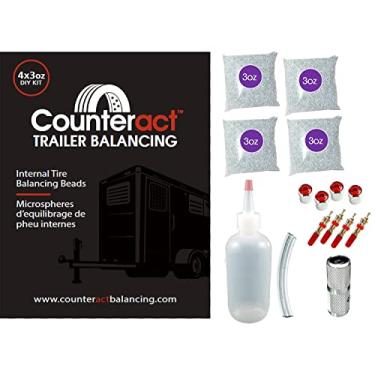 Imagem de Counteract DIYTK3-4 Kit de contas de equilíbrio de pneu/roda faça você mesmo – todos os trailers, reboque fechado, reboque utilitário, caminhão de brinquedo, (4) sacos de contas DIY de 85 g, (4) tampas de válvula e núcleos, (1) removedor de núcleo, garrafa injetora
