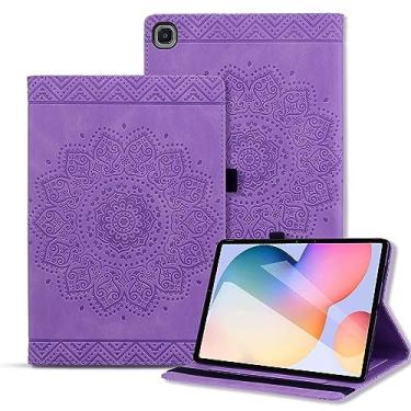 Imagem de Capa para Samsung Galaxy Tab S6 Lite 26.4 cm 2020 SM-P610/SM-P615 Capa de couro PU com suporte múltiplo com compartimento para cartão para Galaxy Tab S6 Lite 10,4 polegadas 2020 Mandala Flor - Roxo